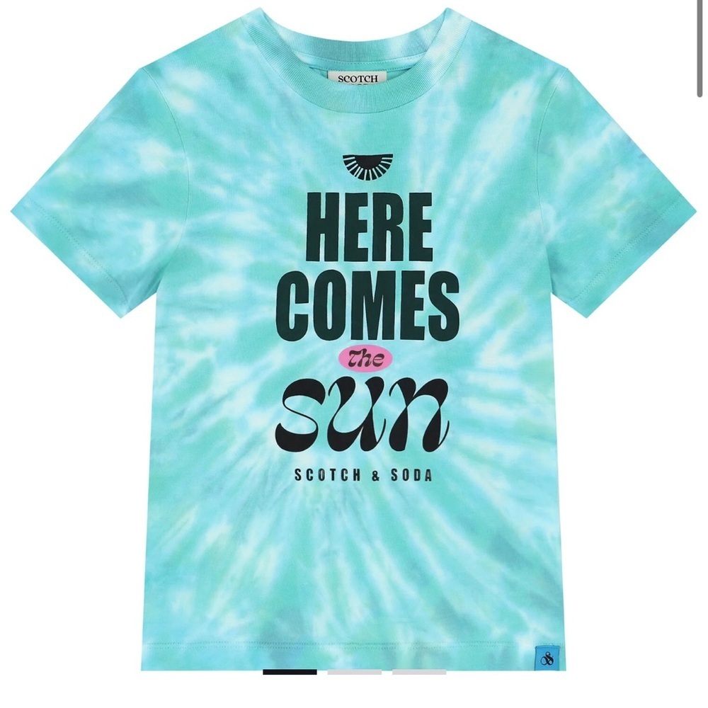 Scotch & Soda Boys Aqua Logo Tie Dye T-Shirt organic cotton size 10